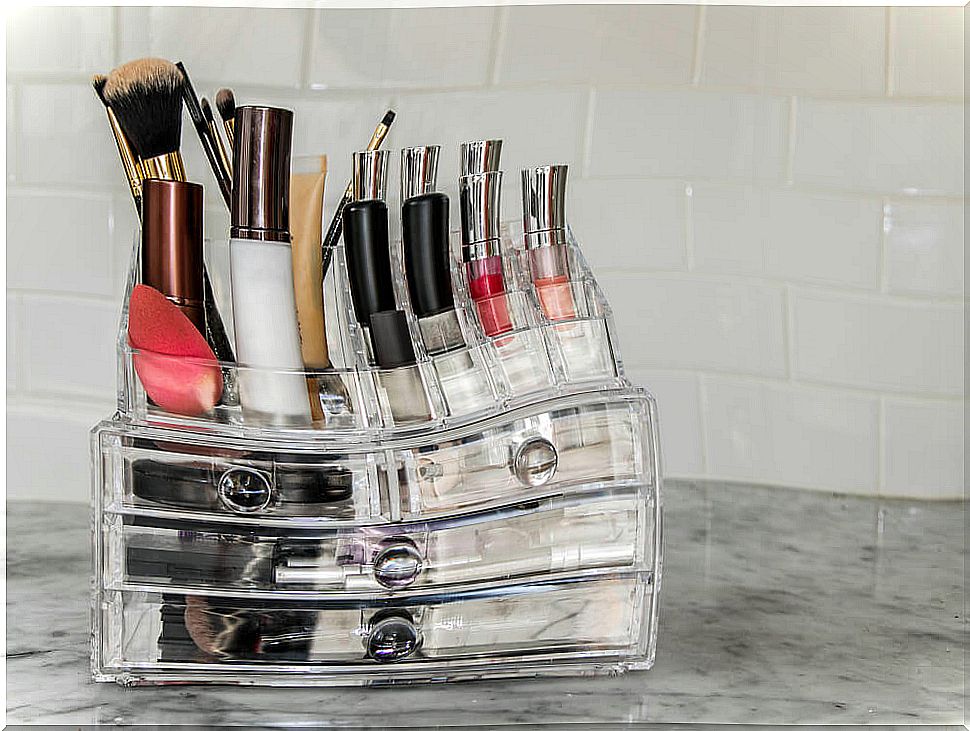 Homemade makeup organizers.