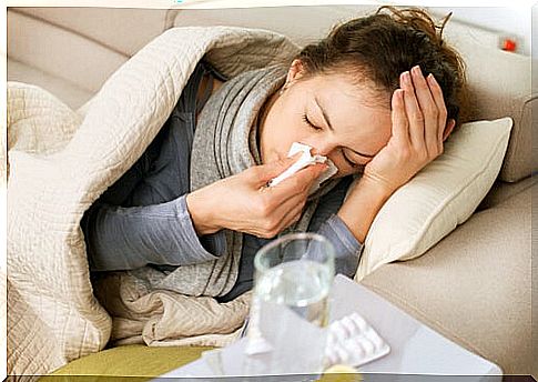 Woman sick with flu