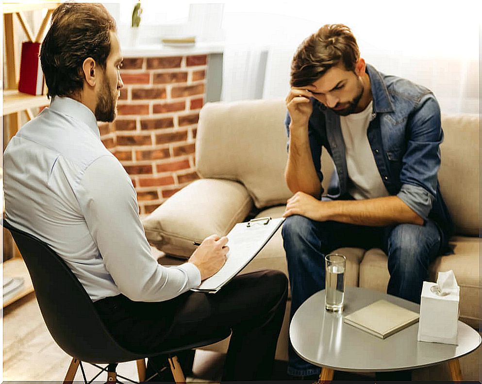 Man with depression at the psychiatrist