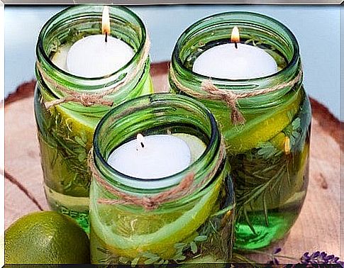 Scented candles in jars.