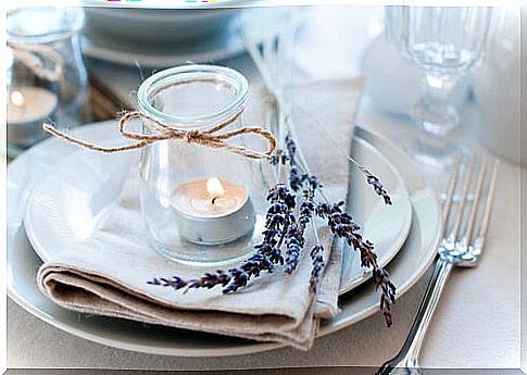 Plate with a decorative candle on top