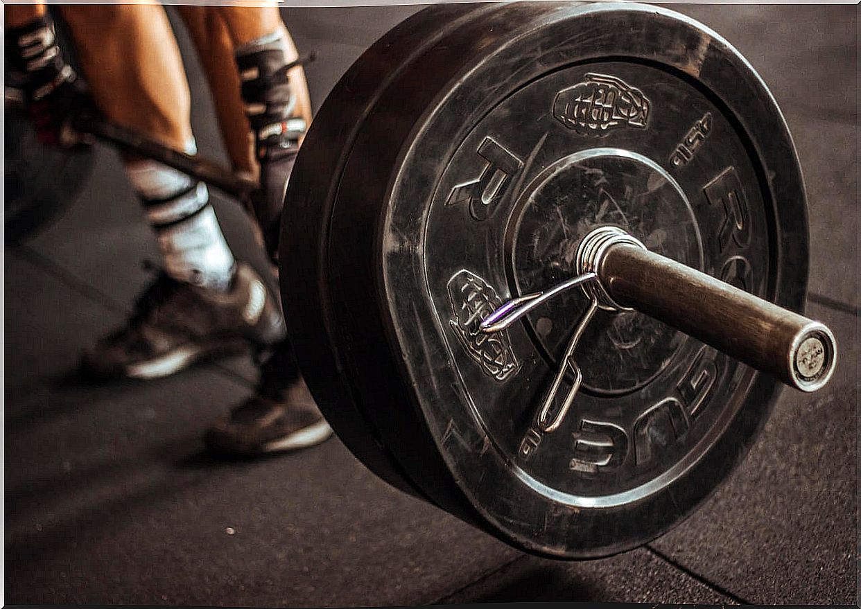 Man lifting weights to work on bodybuilding.